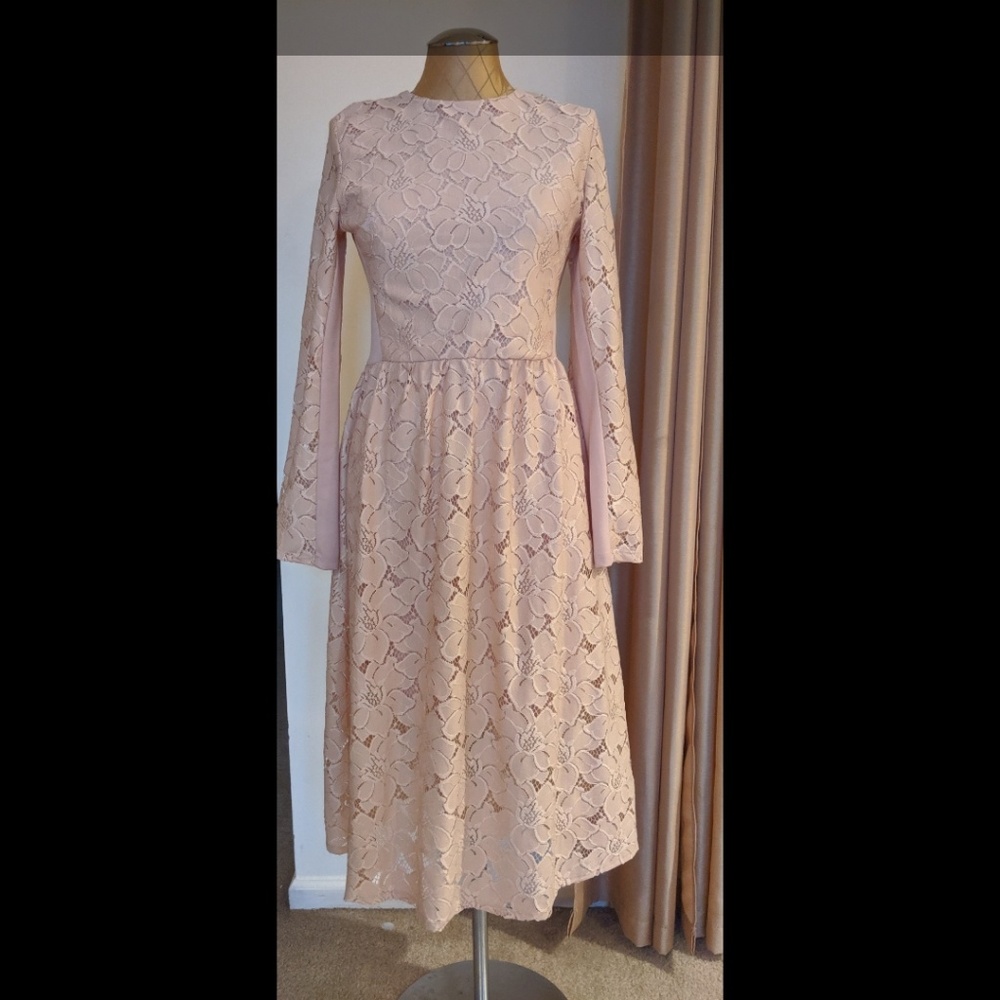 H&M long sleeve midi pale pink dress